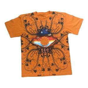 Seminario ceramics orange print Mayan shirt mens large